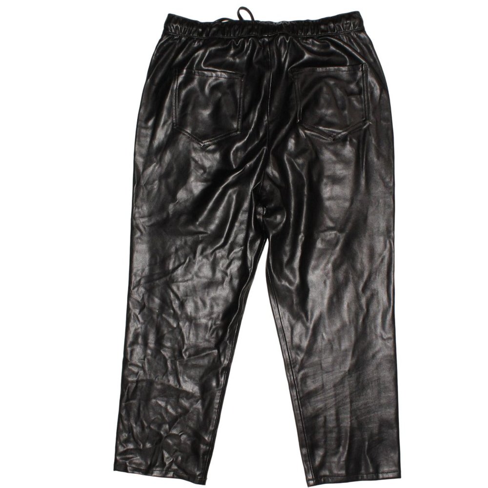 Zara Large Vegan Faux Leather Stretch Tie Waist Straight Leg Ankle Crop Pants - Picture 2 of 7